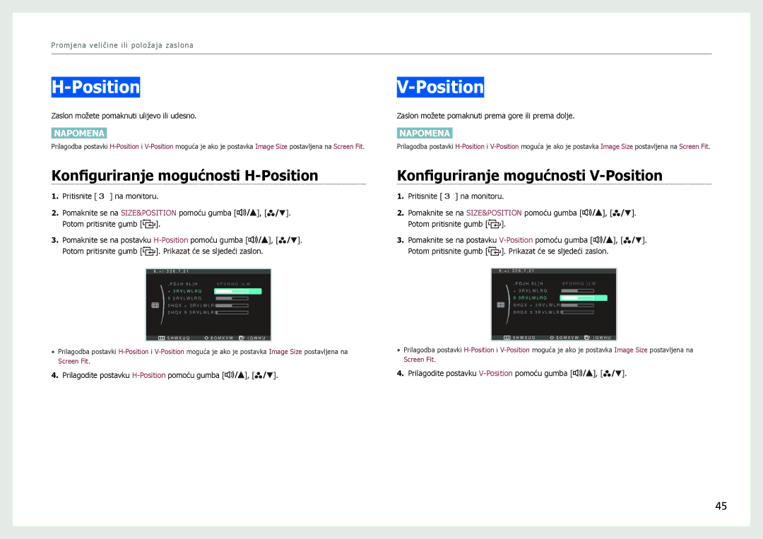 Samsung LS27B970DS/EN manual Konfiguriranje mogućnosti H-Position, Konfiguriranje mogućnosti V-Position 
