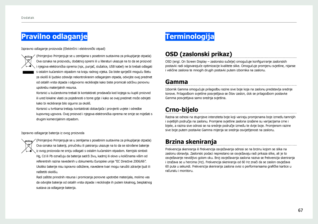 Samsung LS27B970DS/EN manual Pravilno odlaganje, Terminologija 