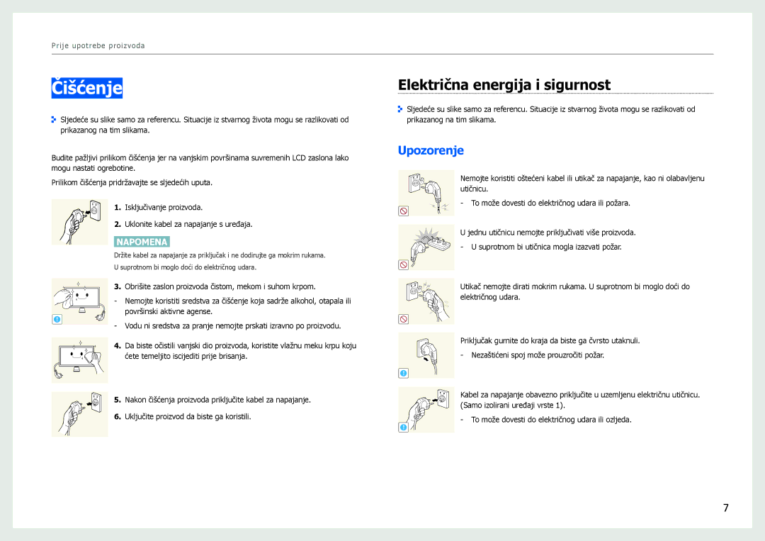 Samsung LS27B970DS/EN manual Čišćenje, Električna energija i sigurnost, Upozorenje 