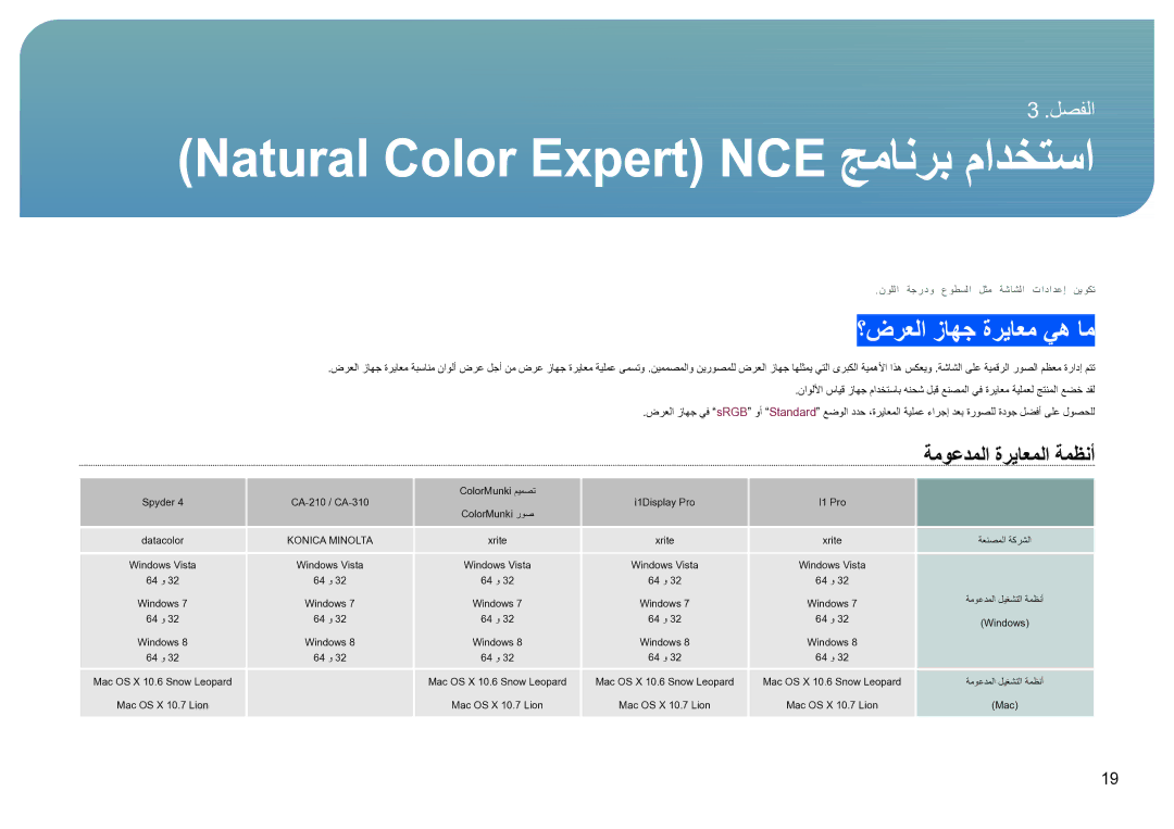 Samsung LS27B970DS/NG manual Natural Color Expert NCE جمانرب مادختسا, ؟ضرعلا زاهج ةرياعم يه ام 