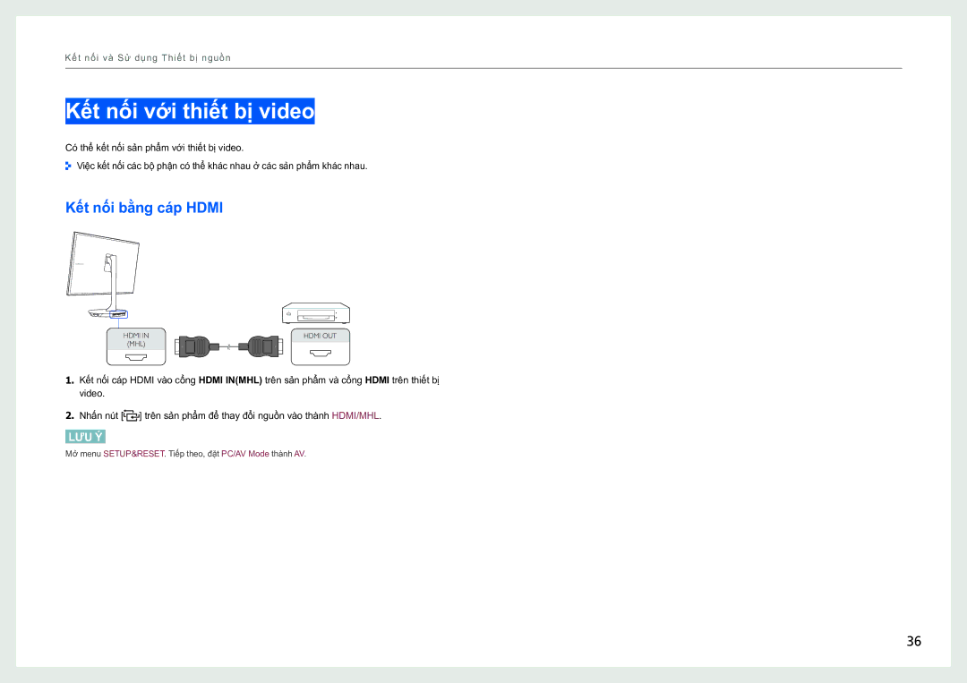 Samsung LS27B970DS/XV, LS27B970DS/XY manual Kết nối vơi thiết bị video, Kết nối bằng cap Hdmi 