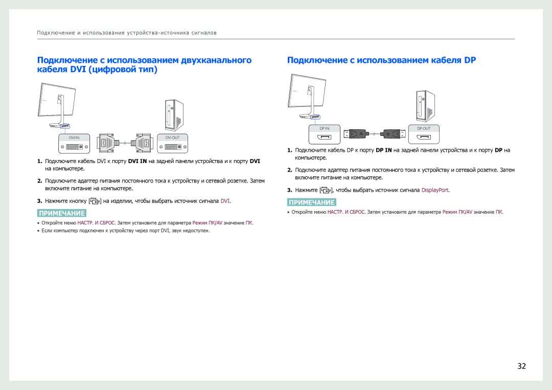 Samsung LS27B970DS/CI, LS27B971DS/EN, LS27B970DS/EN Подключение с использованием двухканального, Кабеля DVI цифровой тип 