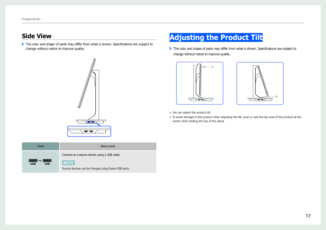 Samsung LS27B970DS/CI, LS27B971DS/EN, LS27B970DS/EN, LS27B970DS/NG, LS27B970DS/XV manual Adjusting the Product Tilt, Side View 