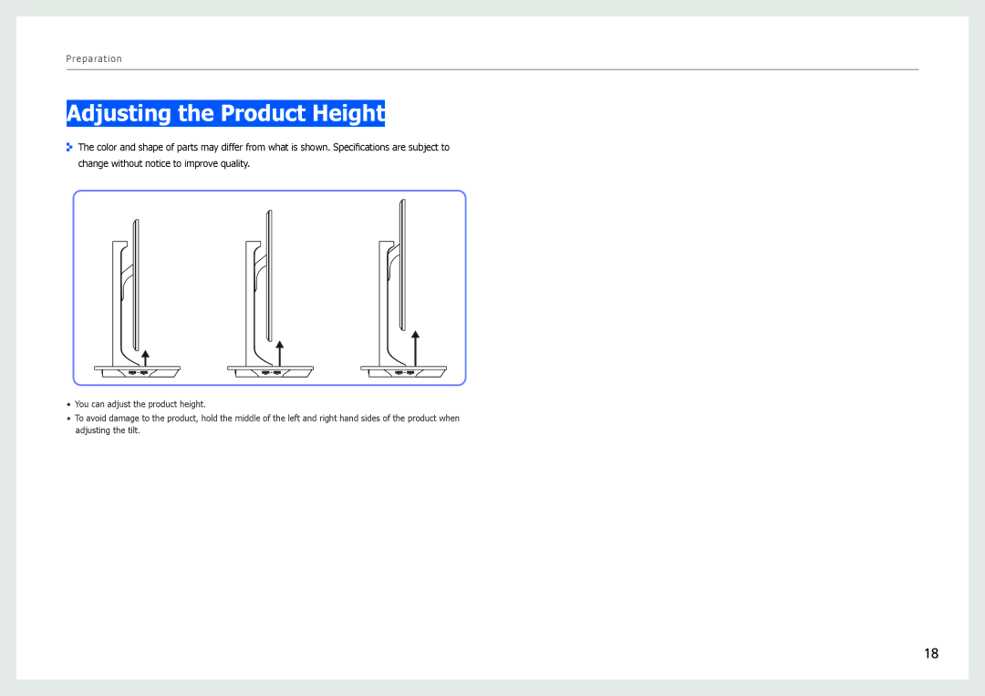 Samsung LS27B971DS/EN, LS27B970DS/EN, LS27B970DS/NG, LS27B970DS/XV, LS27B970DS/XY, LS27B970DS/CI Adjusting the Product Height 