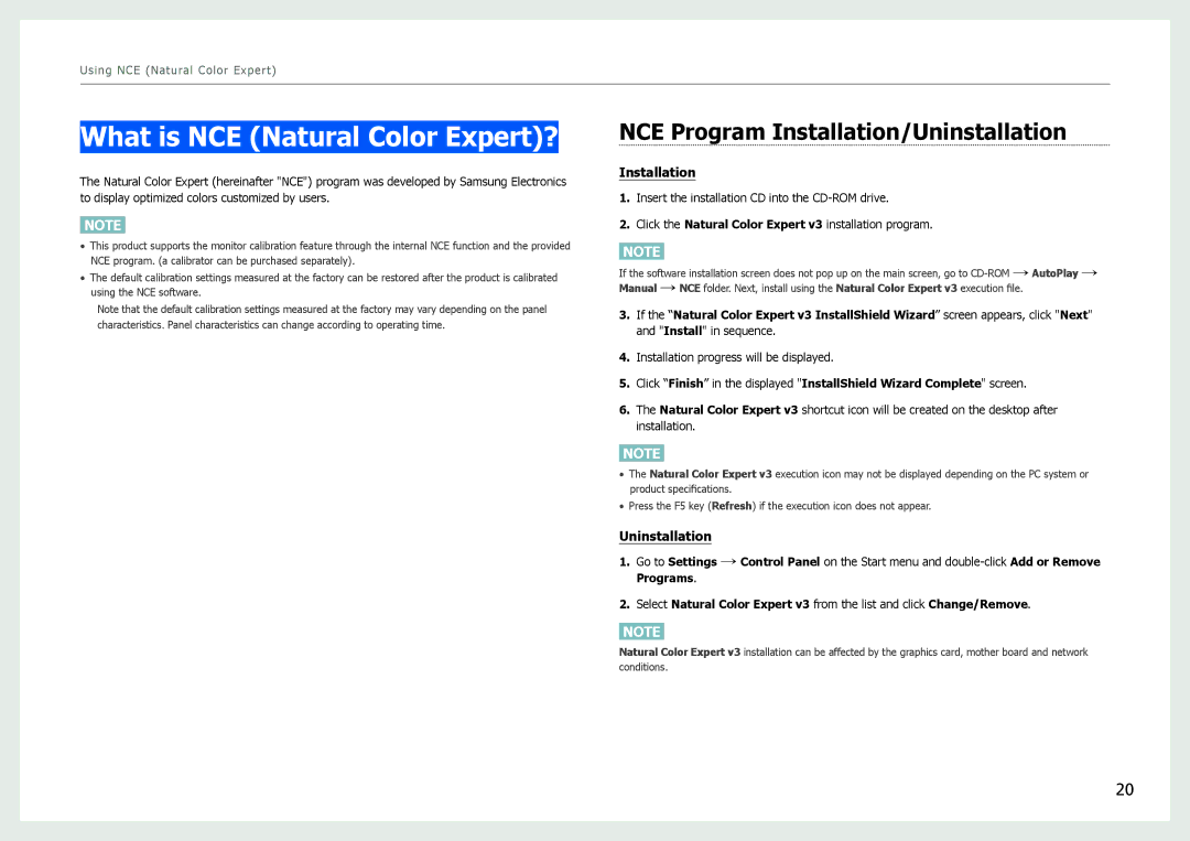 Samsung LS27B970DS/NG, LS27B971DS/EN manual What is NCE Natural Color Expert?, NCE Program Installation/Uninstallation 