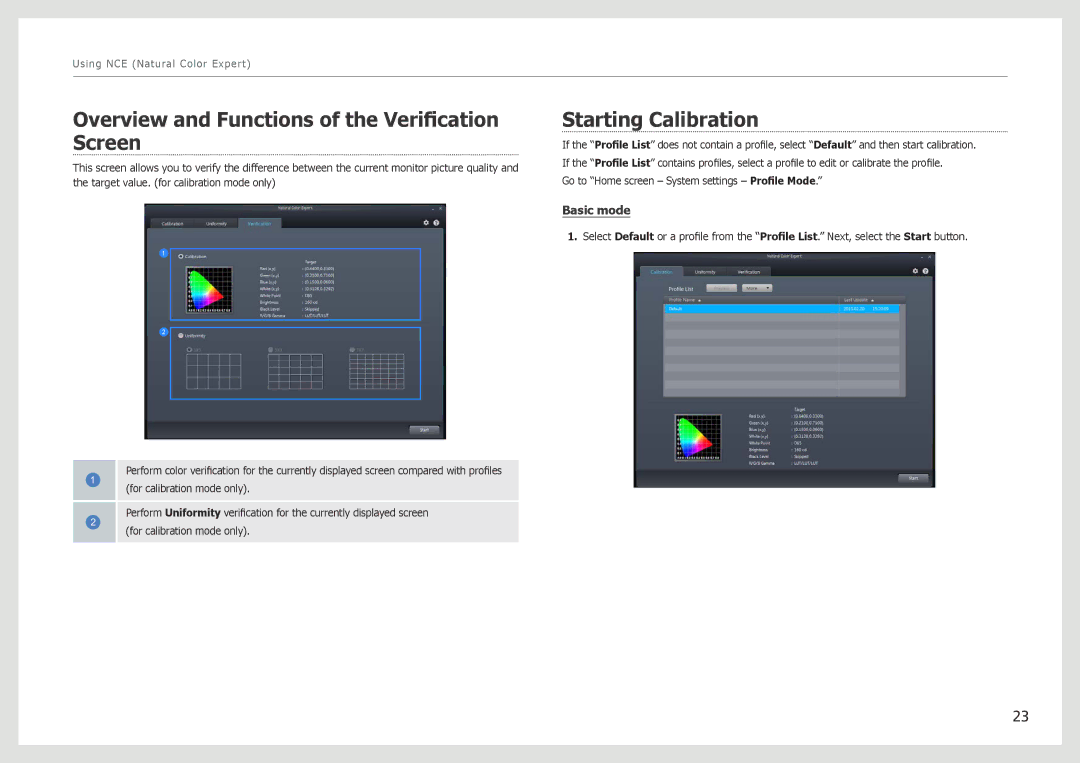 Samsung LS27B970DS/CI, LS27B971DS/EN, LS27B970DS/EN Overview and Functions of the Verification Screen, Starting Calibration 