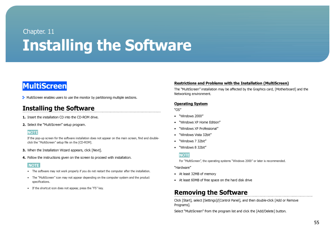 Samsung LS27B970DS/EN, LS27B971DS/EN, LS27B970DS/NG, LS27B970DS/XV manual Installing the Software, Removing the Software 