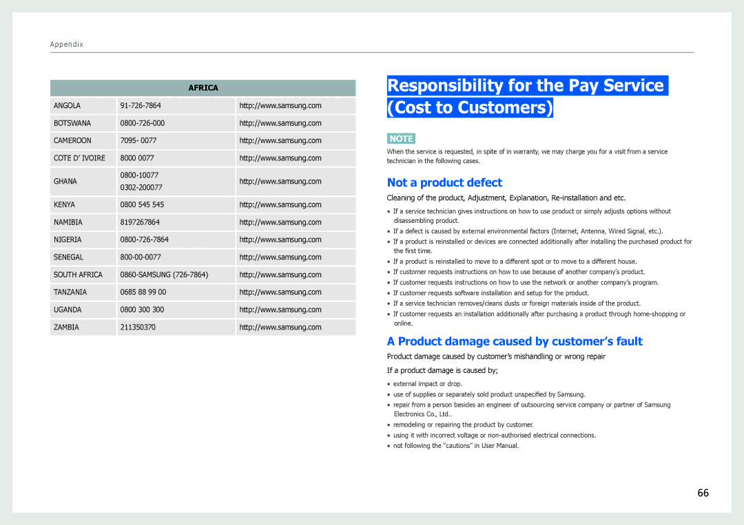 Samsung LS27B971DS/EN, LS27B970DS/EN manual Responsibility for the Pay Service Cost to Customers, Not a product defect 