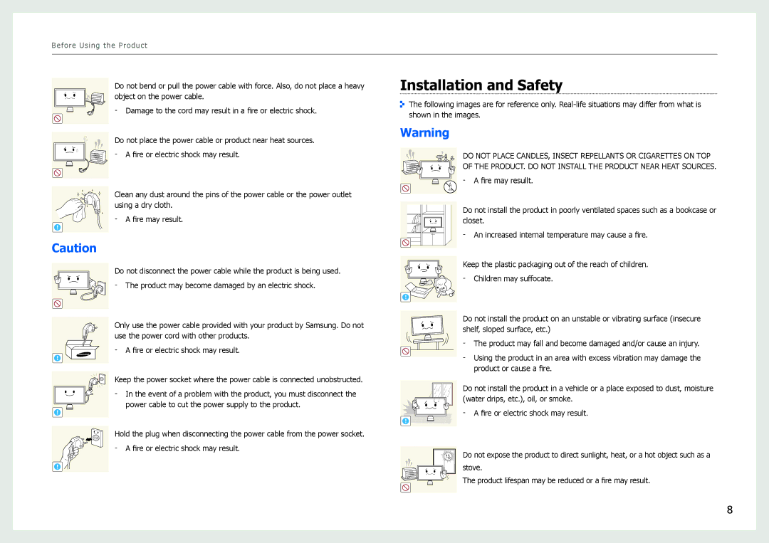 Samsung LS27B970DS/NG, LS27B971DS/EN, LS27B970DS/EN, LS27B970DS/XV, LS27B970DS/XY, LS27B970DS/CI manual Installation and Safety 