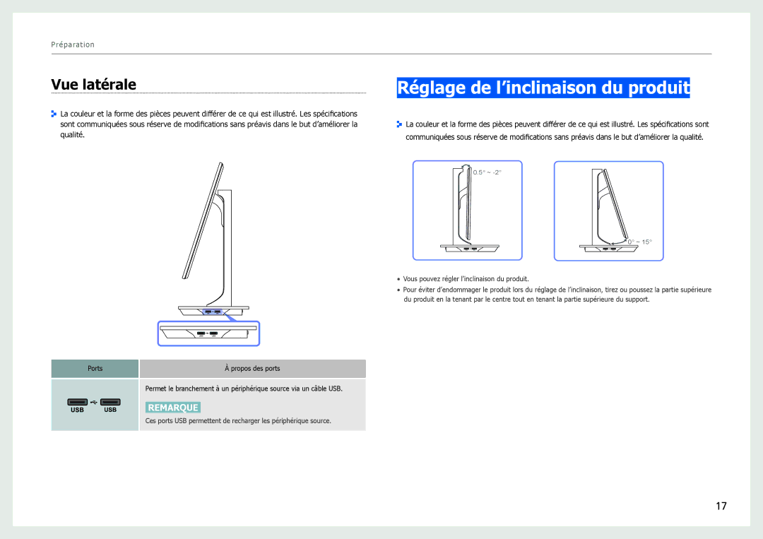 Samsung LS27B970DS/EN, LS27B971DS/EN manual Réglage de l’inclinaison du produit, Vue latérale 