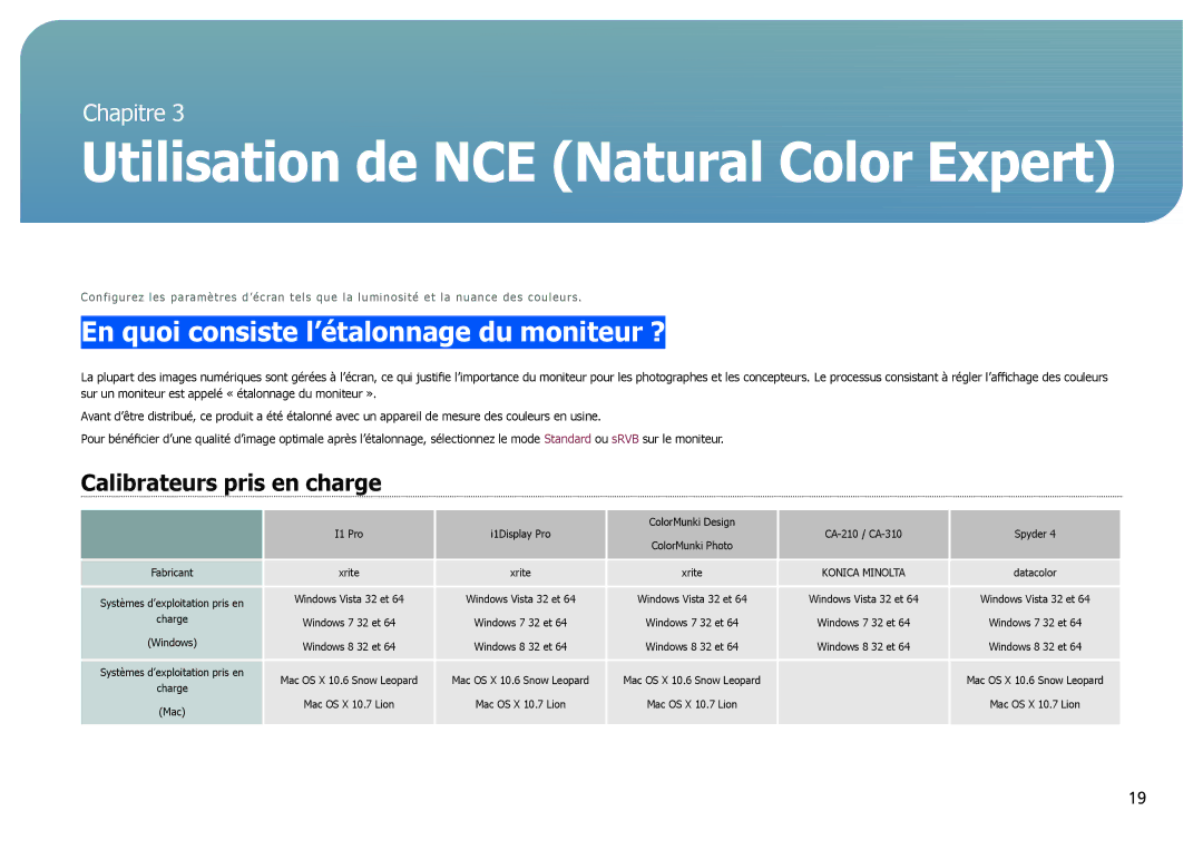 Samsung LS27B970DS/EN, LS27B971DS/EN Utilisation de NCE Natural Color Expert, En quoi consiste l’étalonnage du moniteur ? 