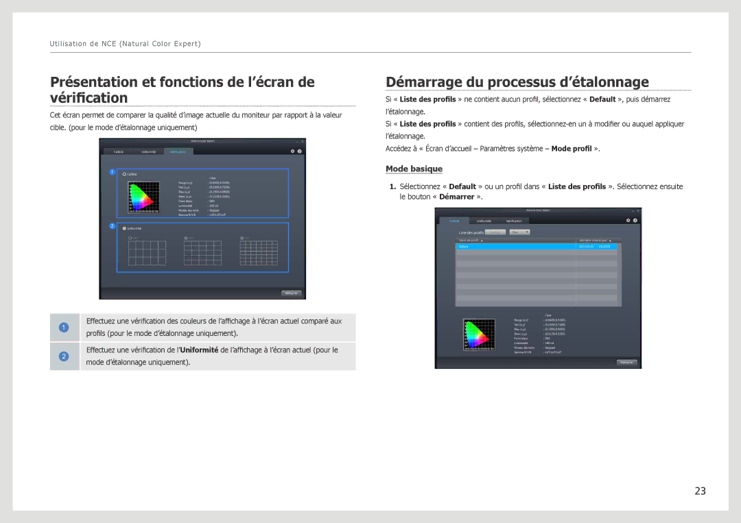 Samsung LS27B970DS/EN manual Présentation et fonctions de l’écran de vérification, Démarrage du processus d’étalonnage 