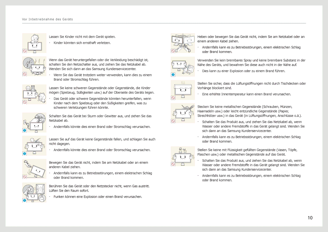 Samsung LS27B971DS/EN, LS27B970DS/EN manual Haarnadeln usw. oder leicht entzündliche Gegenstände Papier 