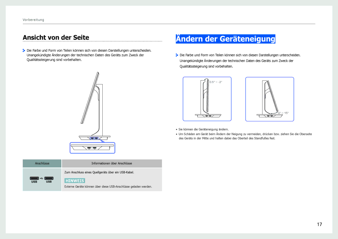 Samsung LS27B970DS/EN, LS27B971DS/EN manual Ändern der Geräteneigung, Ansicht von der Seite 