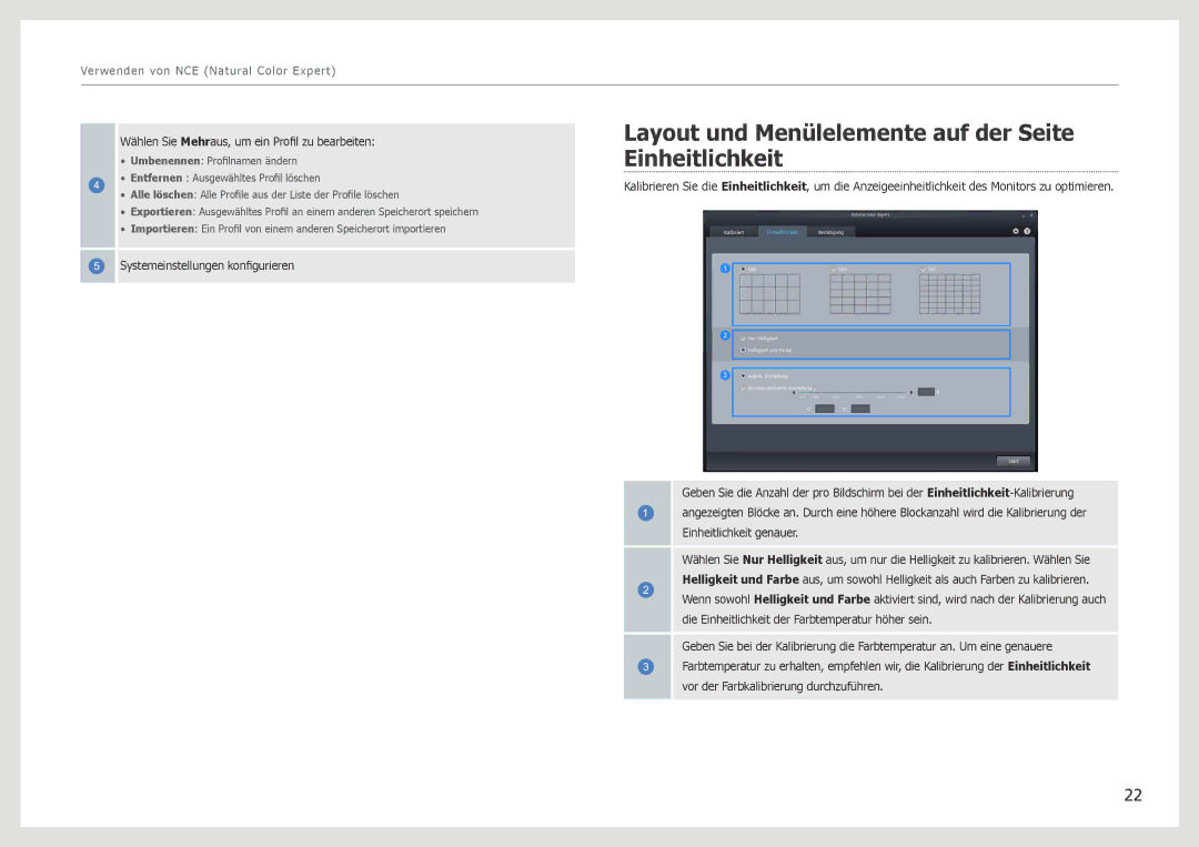 Samsung LS27B971DS/EN, LS27B970DS/EN manual Layout und Menülelemente auf der Seite Einheitlichkeit 