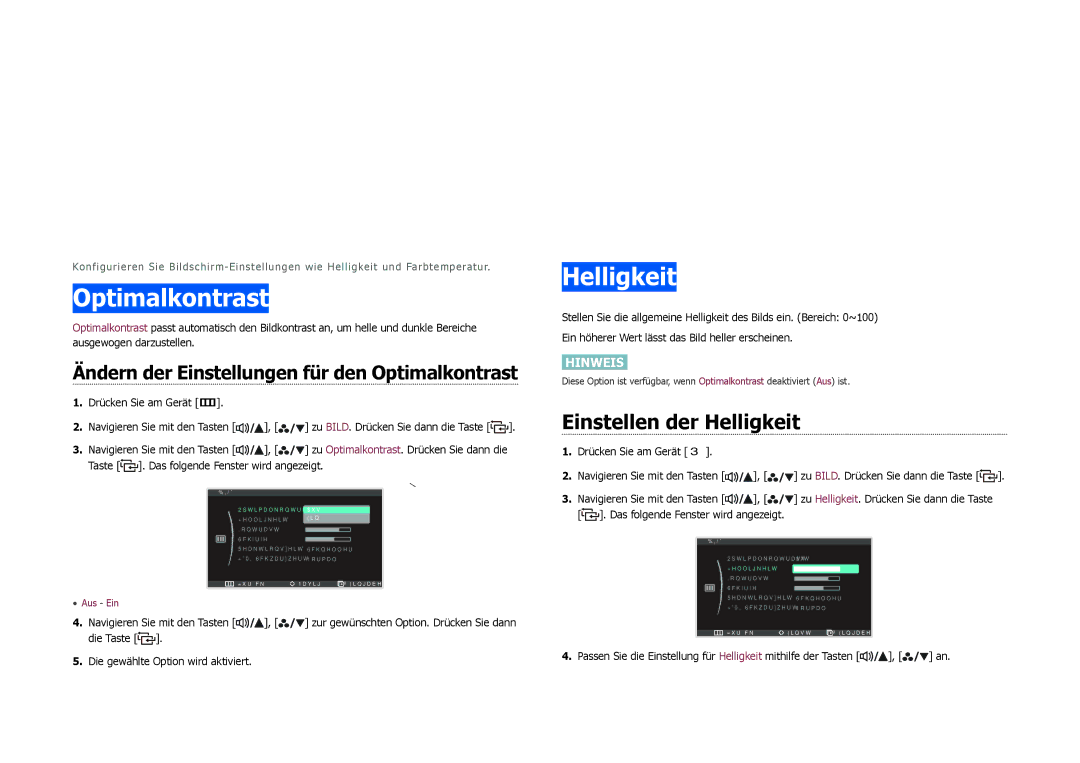 Samsung LS27B970DS/EN, LS27B971DS/EN manual Optimalkontrast, Einstellen der Helligkeit 