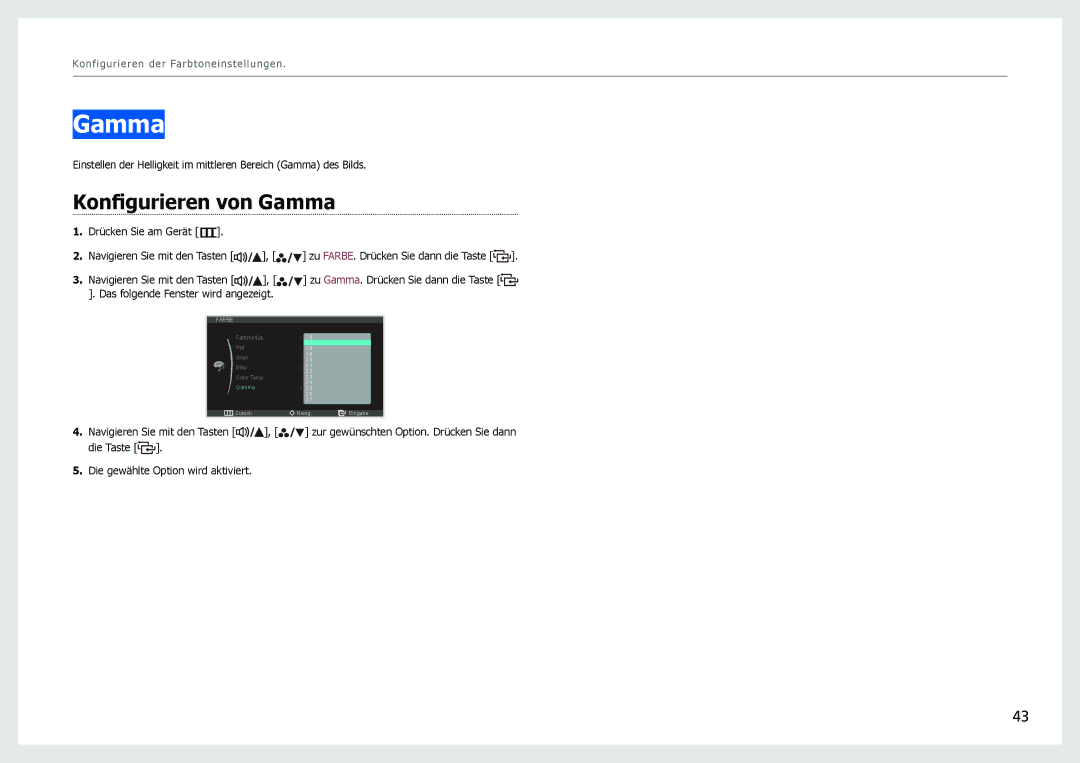 Samsung LS27B970DS/EN, LS27B971DS/EN manual Konfigurieren von Gamma 