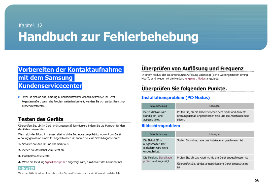 Samsung LS27B971DS/EN, LS27B970DS/EN Handbuch zur Fehlerbehebung, Testen des Geräts, Überprüfen von Auflösung und Frequenz 