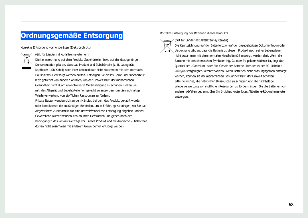 Samsung LS27B971DS/EN, LS27B970DS/EN manual Ordnungsgemäße Entsorgung 