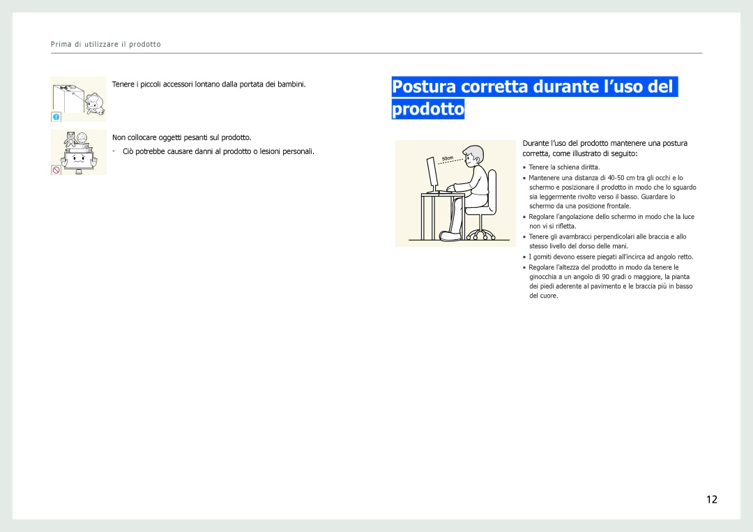 Samsung LS27B971DS/EN, LS27B970DS/EN manual Postura corretta durante l’uso del prodotto 