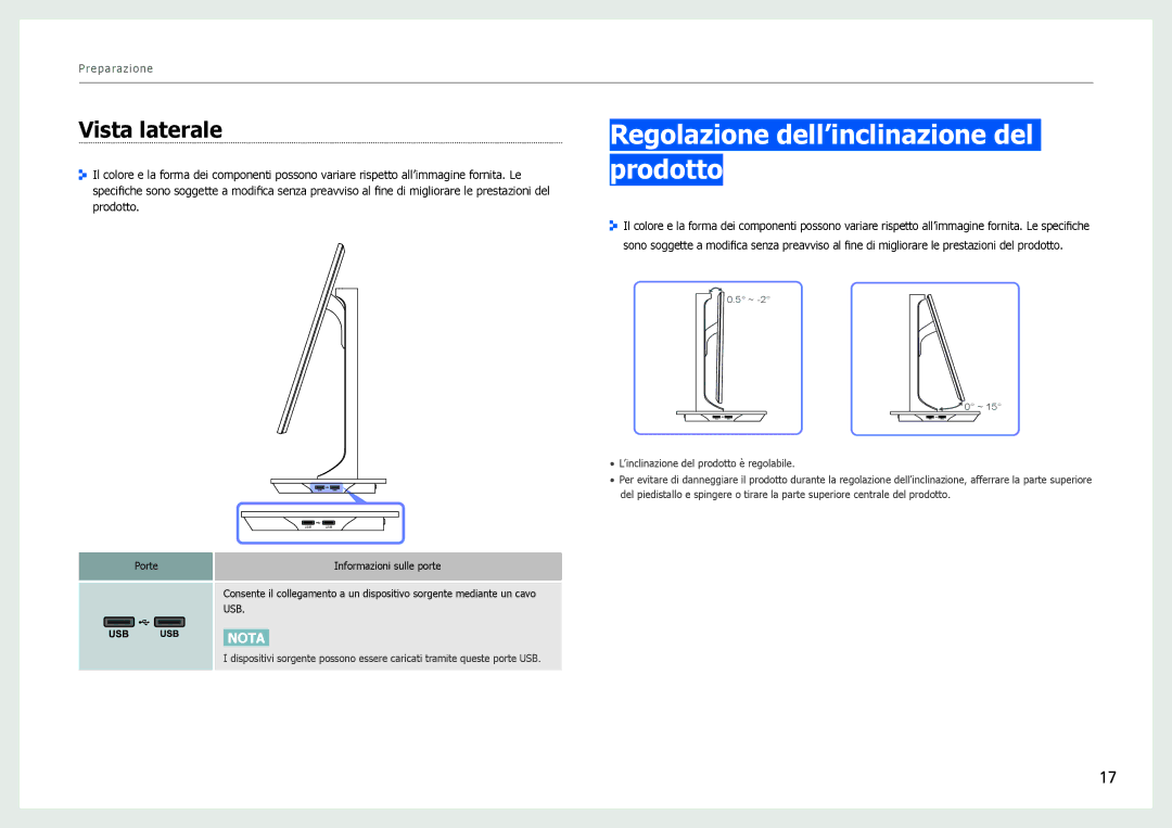 Samsung LS27B970DS/EN, LS27B971DS/EN manual Regolazione dell’inclinazione del prodotto, Vista laterale 