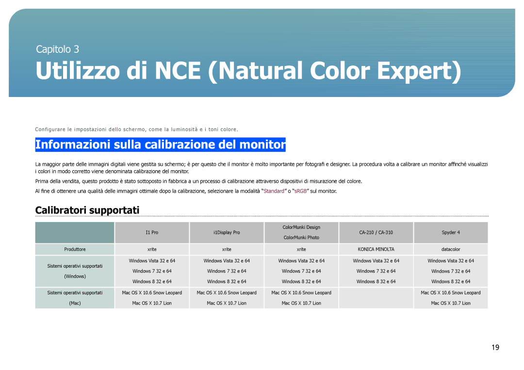 Samsung LS27B970DS/EN, LS27B971DS/EN Utilizzo di NCE Natural Color Expert, Informazioni sulla calibrazione del monitor 