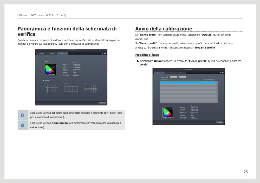 Samsung LS27B970DS/EN, LS27B971DS/EN manual Panoramica e funzioni della schermata di verifica, Avvio della calibrazione 