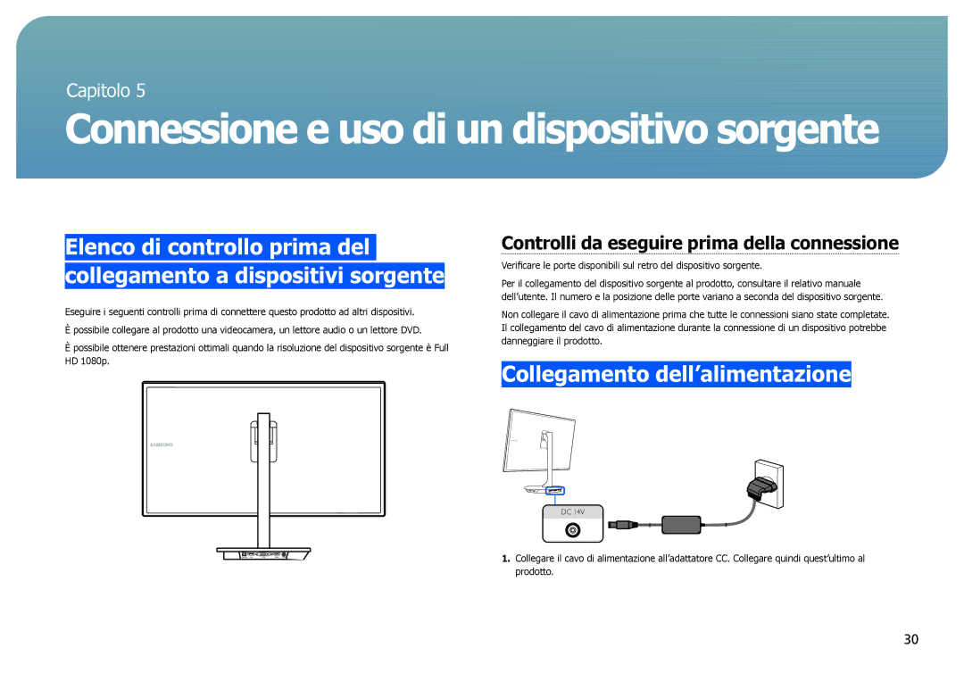 Samsung LS27B971DS/EN, LS27B970DS/EN manual Collegamento dell’alimentazione, Controlli da eseguire prima della connessione 