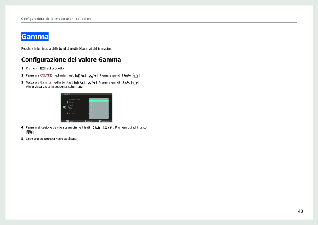 Samsung LS27B970DS/EN, LS27B971DS/EN manual Configurazione del valore Gamma 