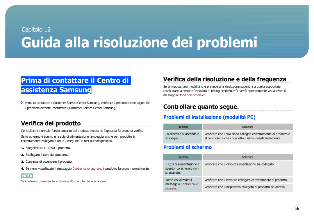 Samsung LS27B971DS/EN manual Guida alla risoluzione dei problemi, Prima di contattare il Centro di assistenza Samsung 