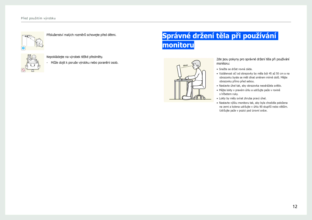 Samsung LS27B971DS/EN, LS27B970DS/EN manual Správné držení těla při používání monitoru 