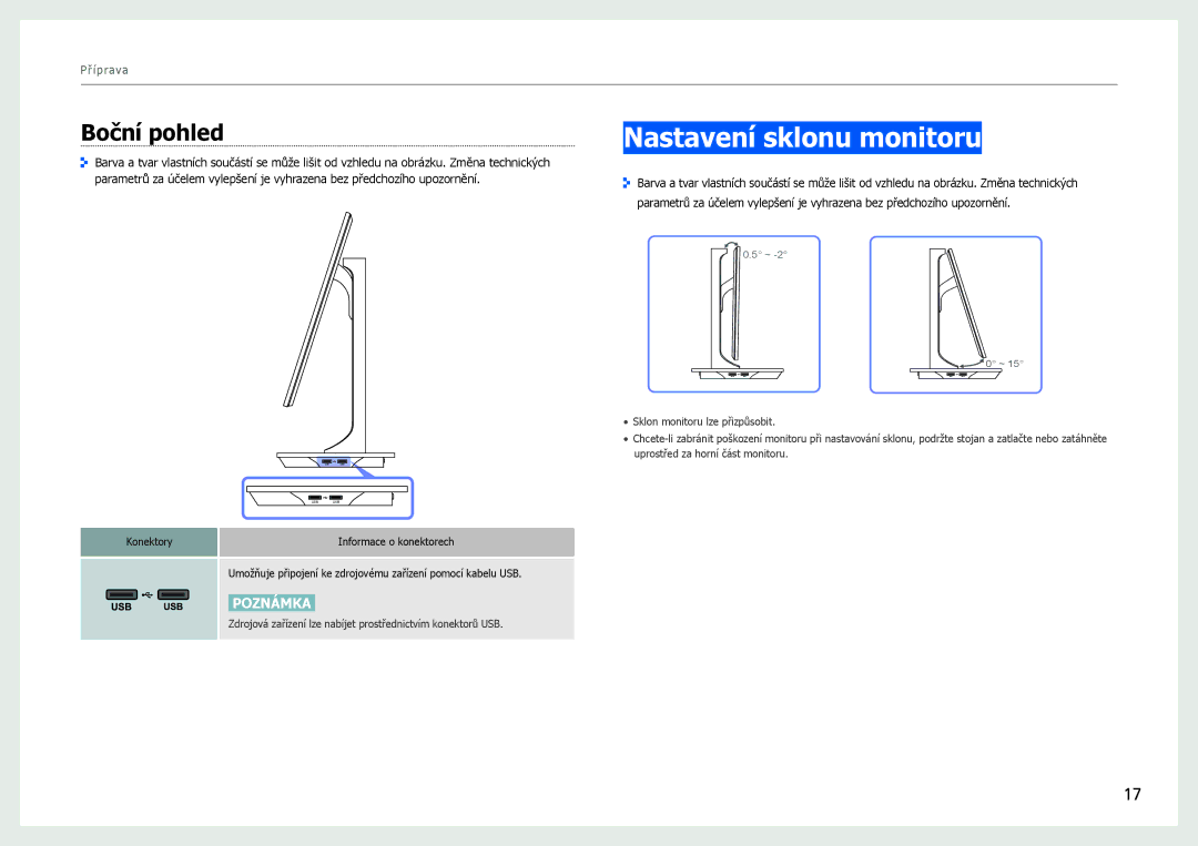 Samsung LS27B970DS/EN, LS27B971DS/EN manual Nastavení sklonu monitoru, Boční pohled 