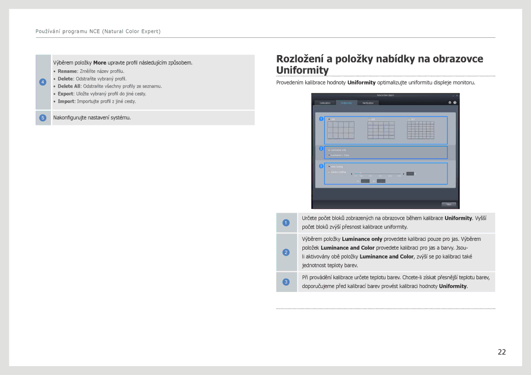 Samsung LS27B971DS/EN, LS27B970DS/EN manual Rozložení a položky nabídky na obrazovce Uniformity 