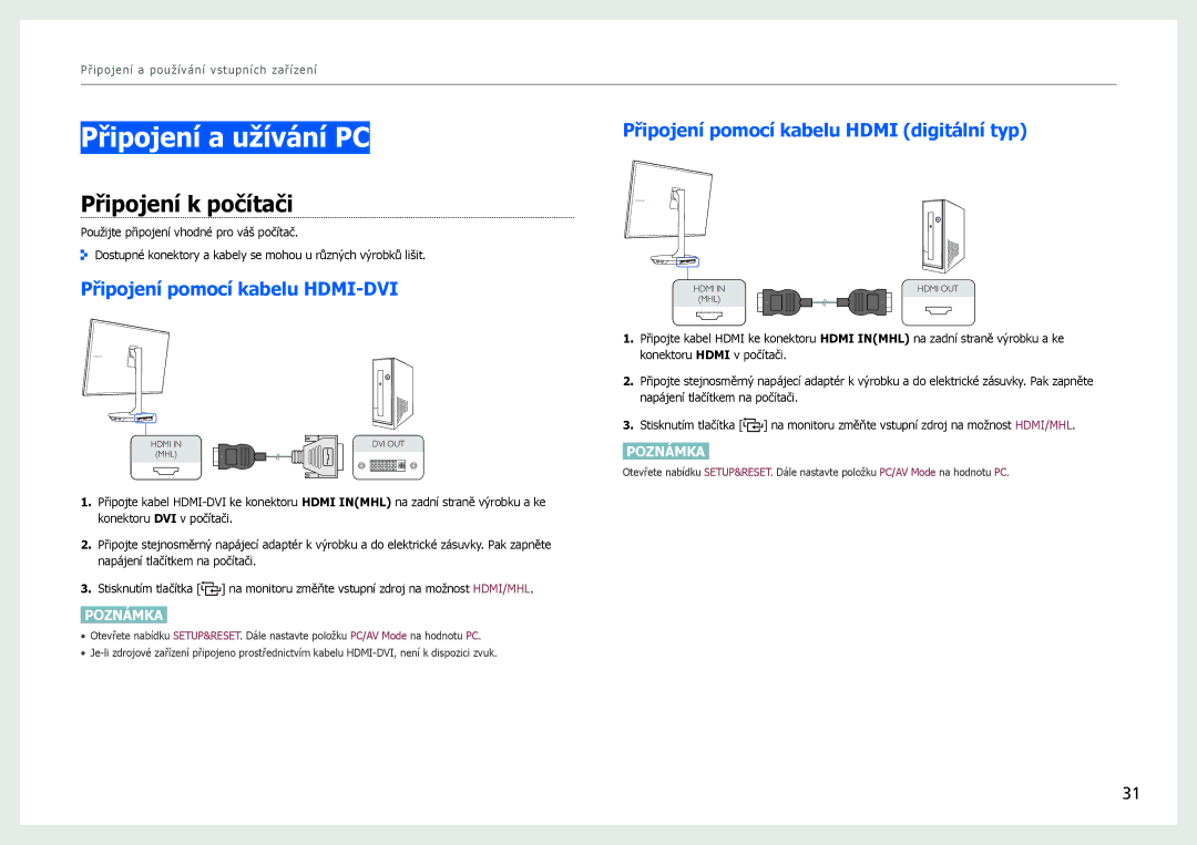 Samsung LS27B970DS/EN, LS27B971DS/EN manual Připojení a užívání PC, Připojení k počítači, Připojení pomocí kabelu HDMI-DVI 