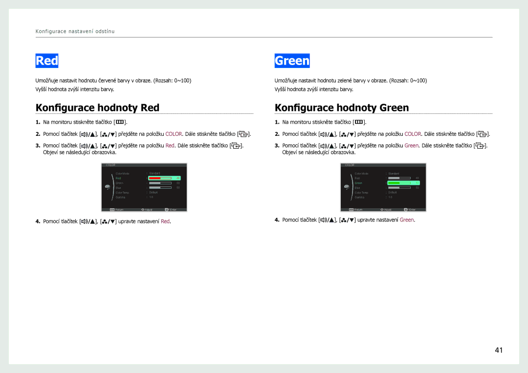Samsung LS27B970DS/EN, LS27B971DS/EN manual Konfigurace hodnoty Red, Konfigurace hodnoty Green 