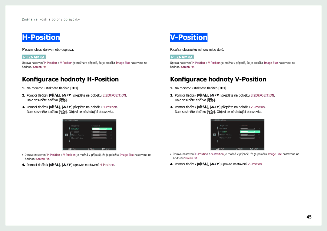 Samsung LS27B970DS/EN, LS27B971DS/EN manual Konfigurace hodnoty H-Position, Konfigurace hodnoty V-Position 