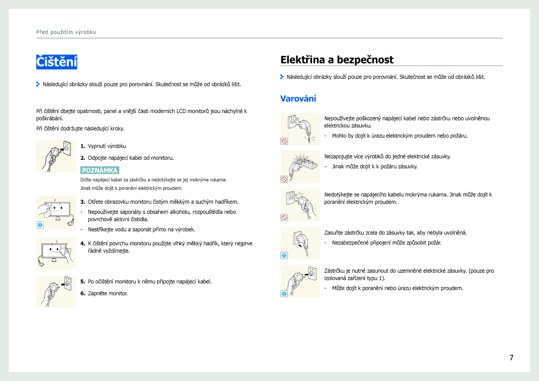 Samsung LS27B970DS/EN, LS27B971DS/EN manual Čištění, Elektřina a bezpečnost, Varování 