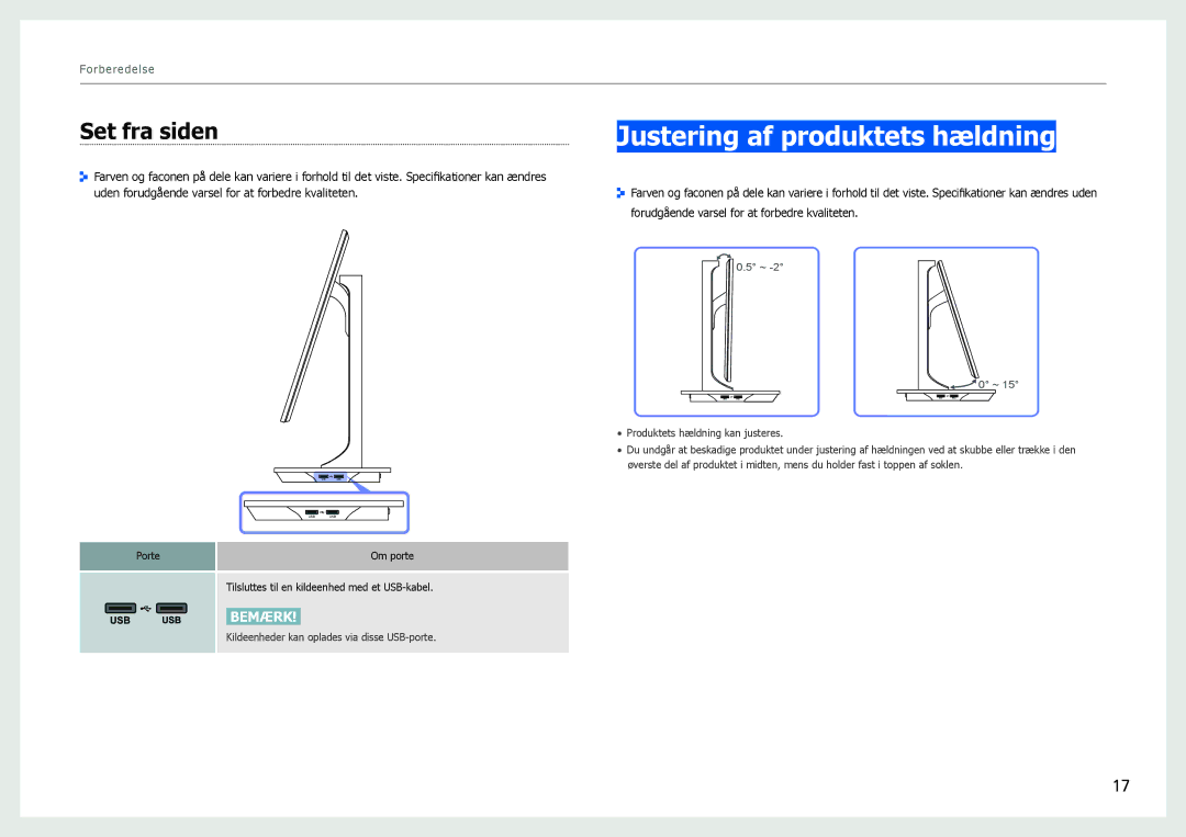 Samsung LS27B970DS/EN, LS27B971DS/EN manual Justering af produktets hældning, Set fra siden 