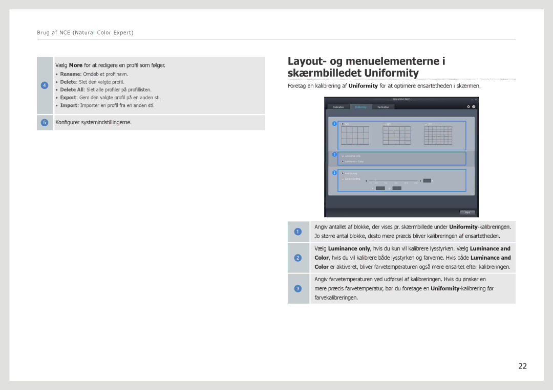 Samsung LS27B971DS/EN, LS27B970DS/EN manual Layout- og menuelementerne i skærmbilledet Uniformity 