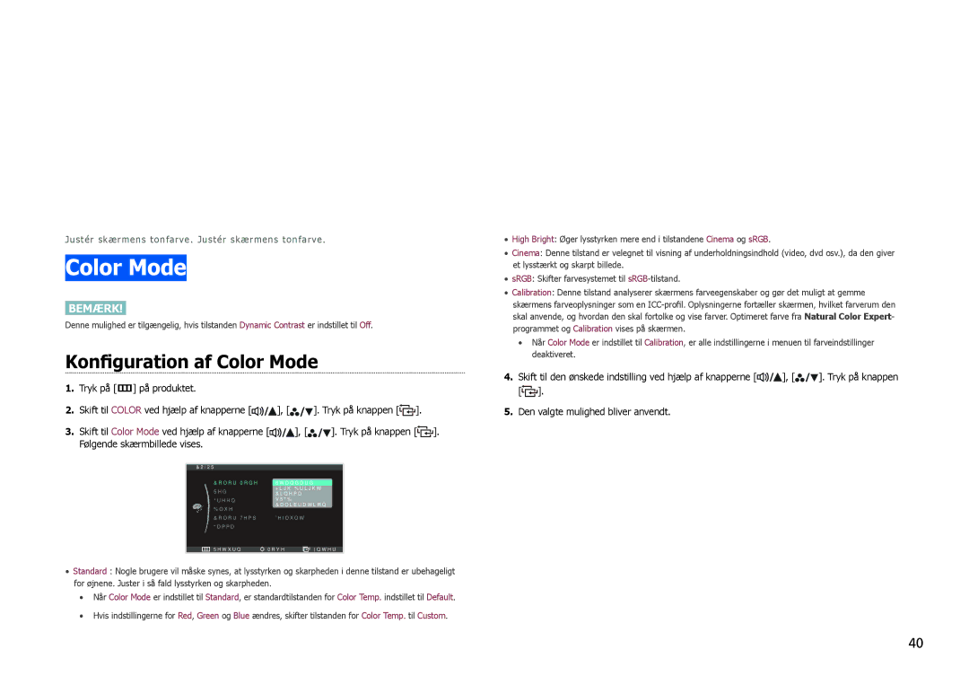 Samsung LS27B971DS/EN, LS27B970DS/EN manual Konfiguration af Color Mode 