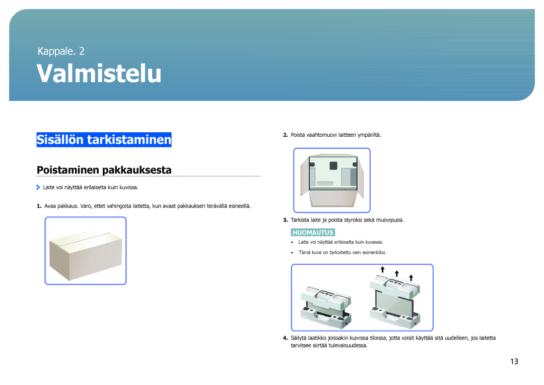 Samsung LS27B970DS/EN, LS27B971DS/EN manual Valmistelu, Sisällön tarkistaminen, Poistaminen pakkauksesta 