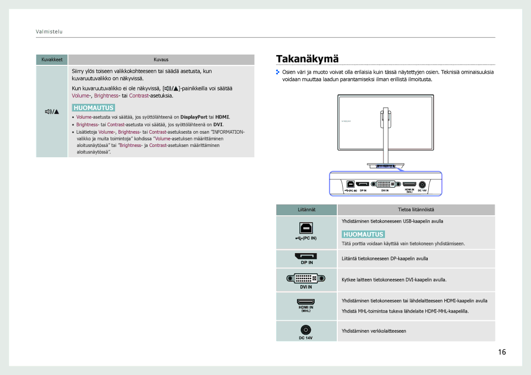 Samsung LS27B971DS/EN, LS27B970DS/EN manual Takanäkymä, Tätä porttia voidaan käyttää vain tietokoneen yhdistämiseen 