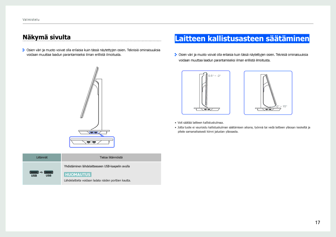 Samsung LS27B970DS/EN, LS27B971DS/EN manual Laitteen kallistusasteen säätäminen, Näkymä sivulta 