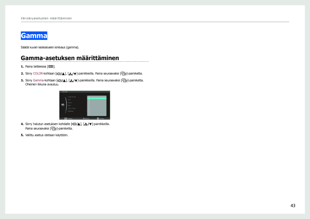 Samsung LS27B970DS/EN, LS27B971DS/EN manual Gamma-asetuksen määrittäminen 