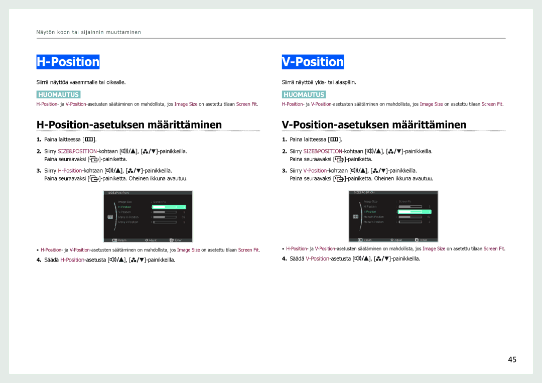 Samsung LS27B970DS/EN, LS27B971DS/EN manual Position-asetuksen määrittäminen 