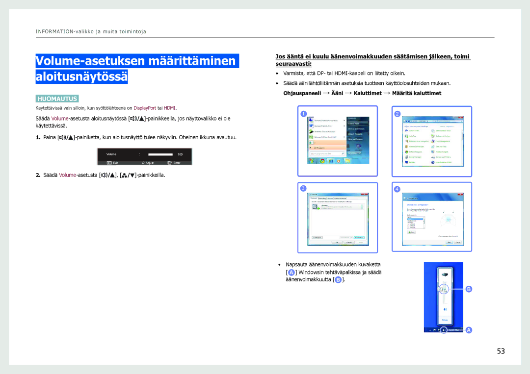 Samsung LS27B970DS/EN, LS27B971DS/EN manual Volume-asetuksen määrittäminen aloitusnäytössä 