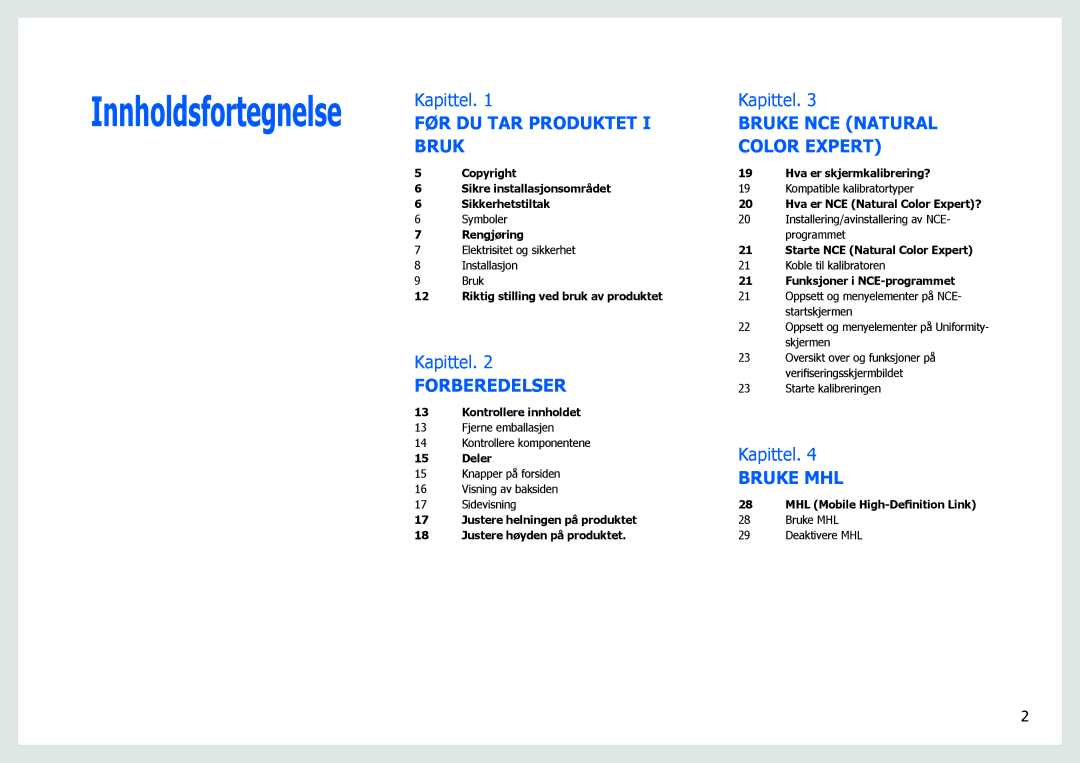 Samsung LS27B971DS/EN, LS27B970DS/EN manual Innholdsfortegnelse 