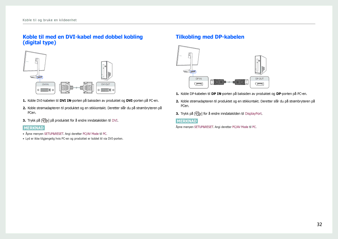 Samsung LS27B971DS/EN, LS27B970DS/EN manual Koble til med en DVI-kabel med dobbel kobling, Digital type 