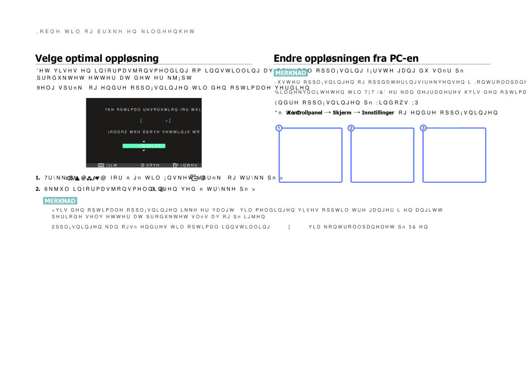 Samsung LS27B971DS/EN, LS27B970DS/EN manual Velge optimal oppløsning, Endre oppløsningen fra PC-en 