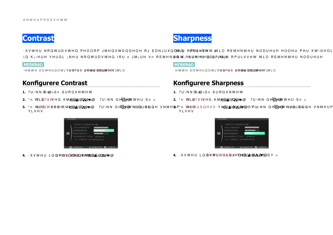 Samsung LS27B971DS/EN, LS27B970DS/EN manual Konfigurere Contrast, Konfigurere Sharpness 